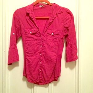 James Perse Slub Side Panel Shirt in Fuchsia